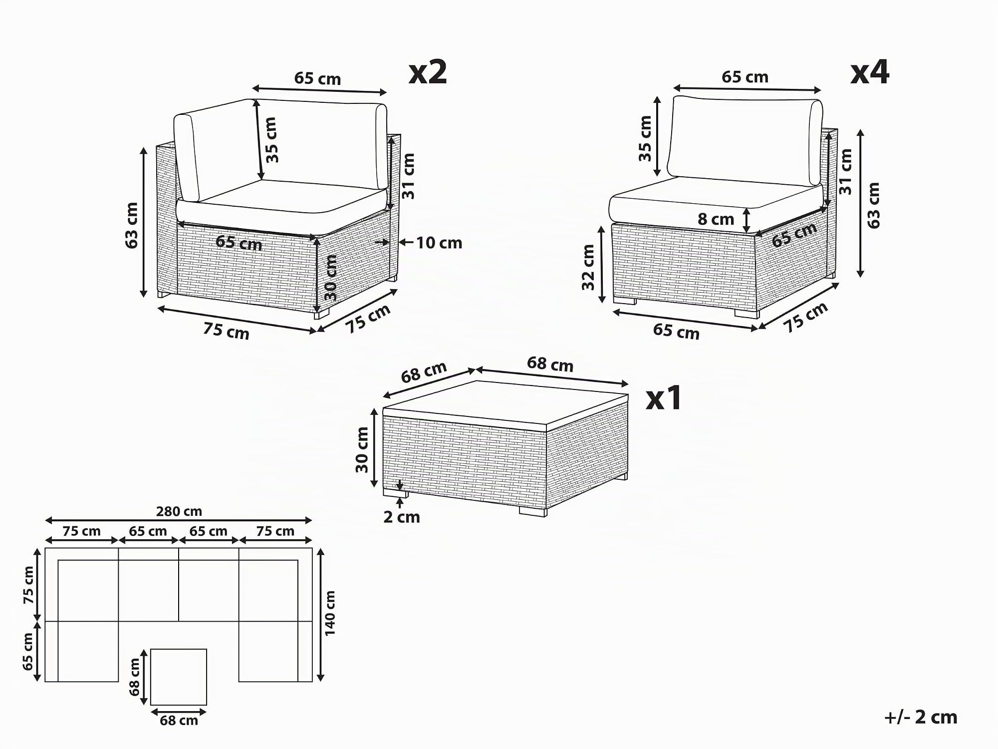 beliani-belvedere-lounge-set-rattan-6-sitzer-u-form-braun-wei image 3