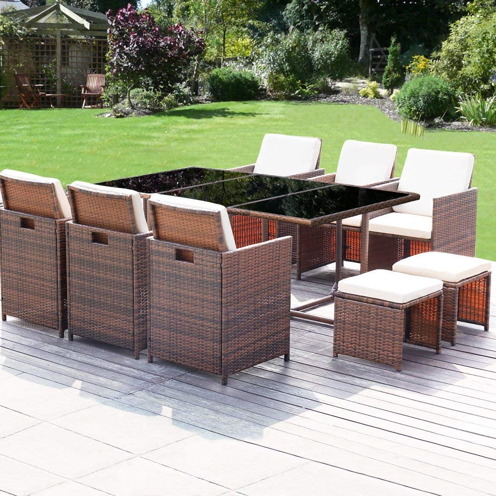 homall-rattan-sitzgruppe-braun-beige-mit-glastisch-hocker image 2