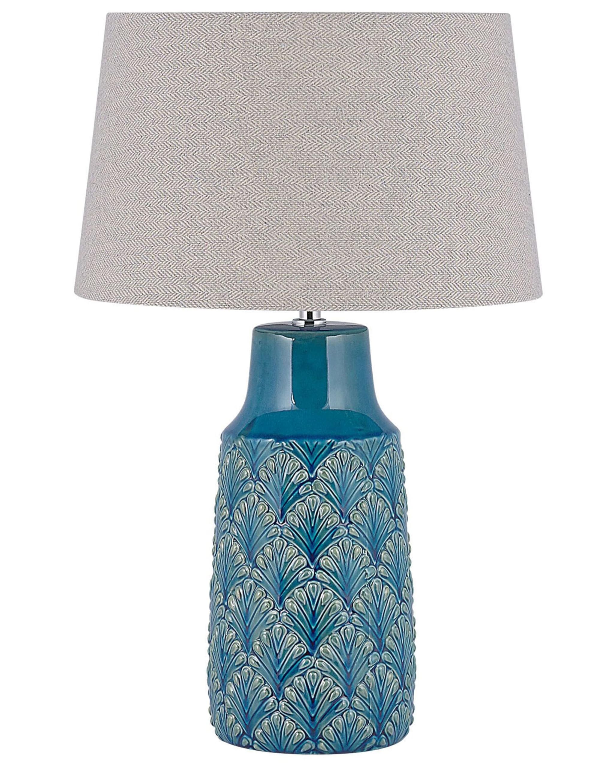beliani-thaya-tischleuchte-blau-keramikfuss-stoffschirm image 1