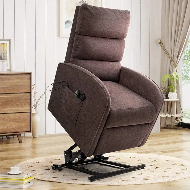 homall-recliner-chair-aufstehsessel-stoff-braun-elektrisch image 1