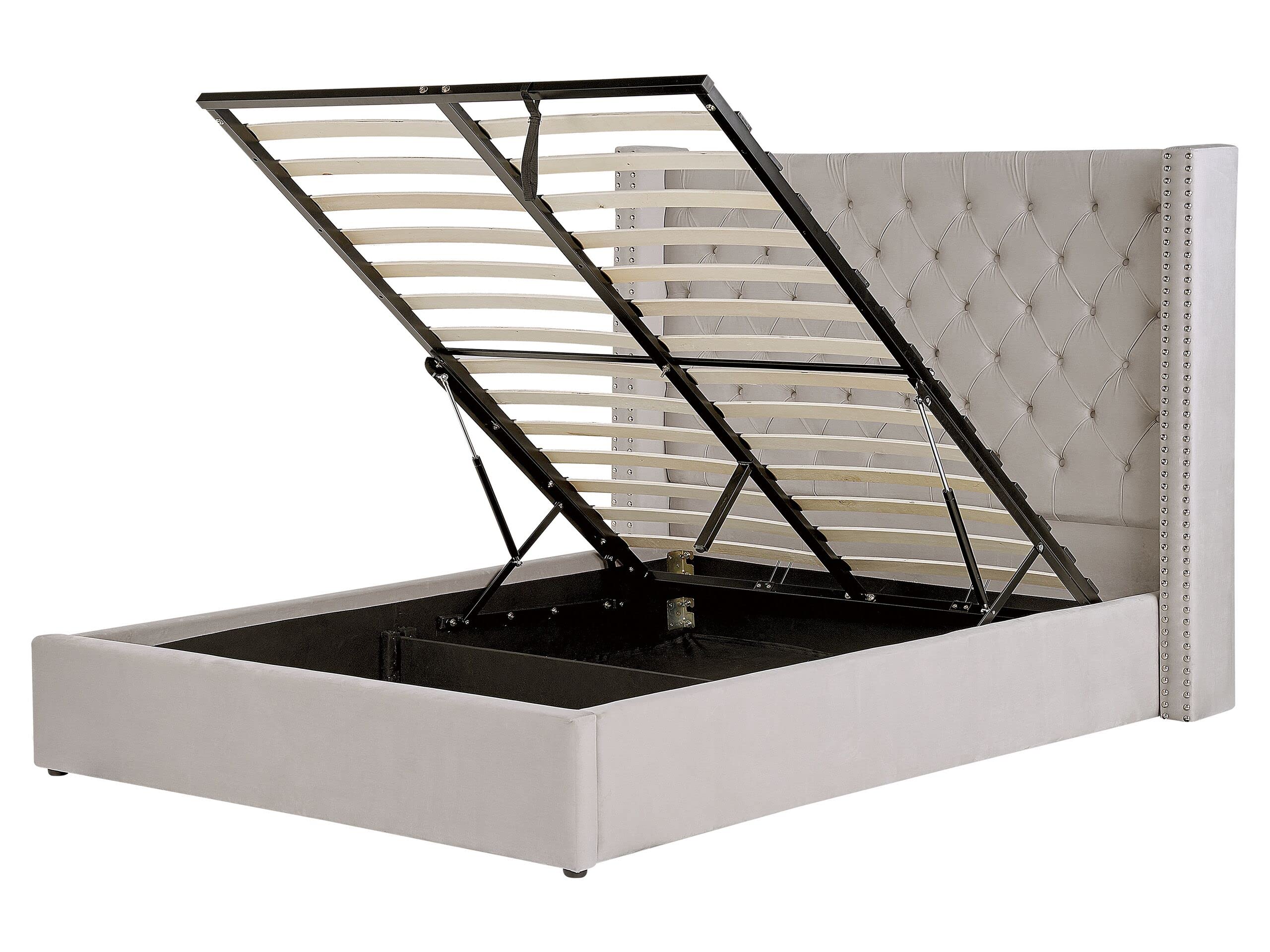 beliani-lubbon-polsterbett-samt-hellgrau-160x200-mit-bettkasten image 1