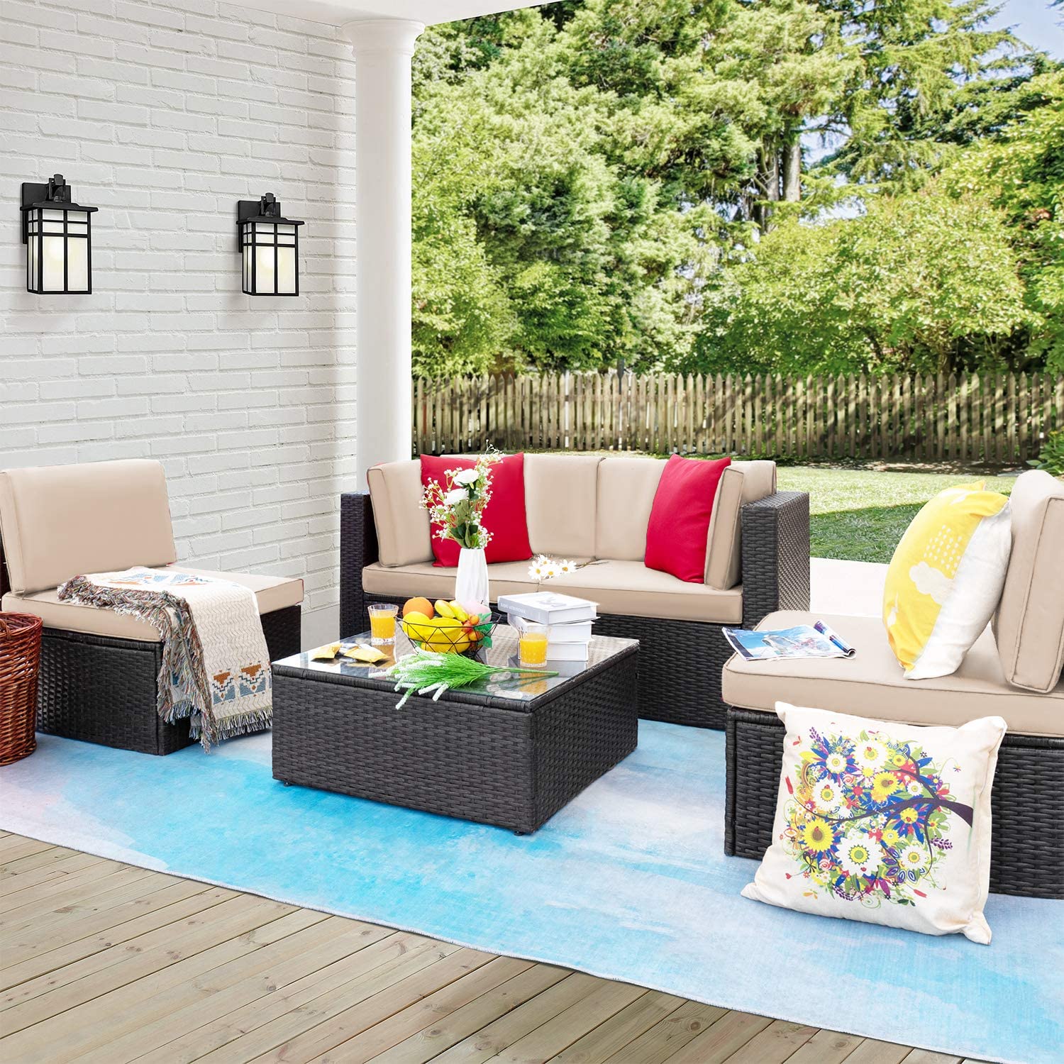 homall-patio-furniture-lounge-set-beige-5-teilig-rattan image 3