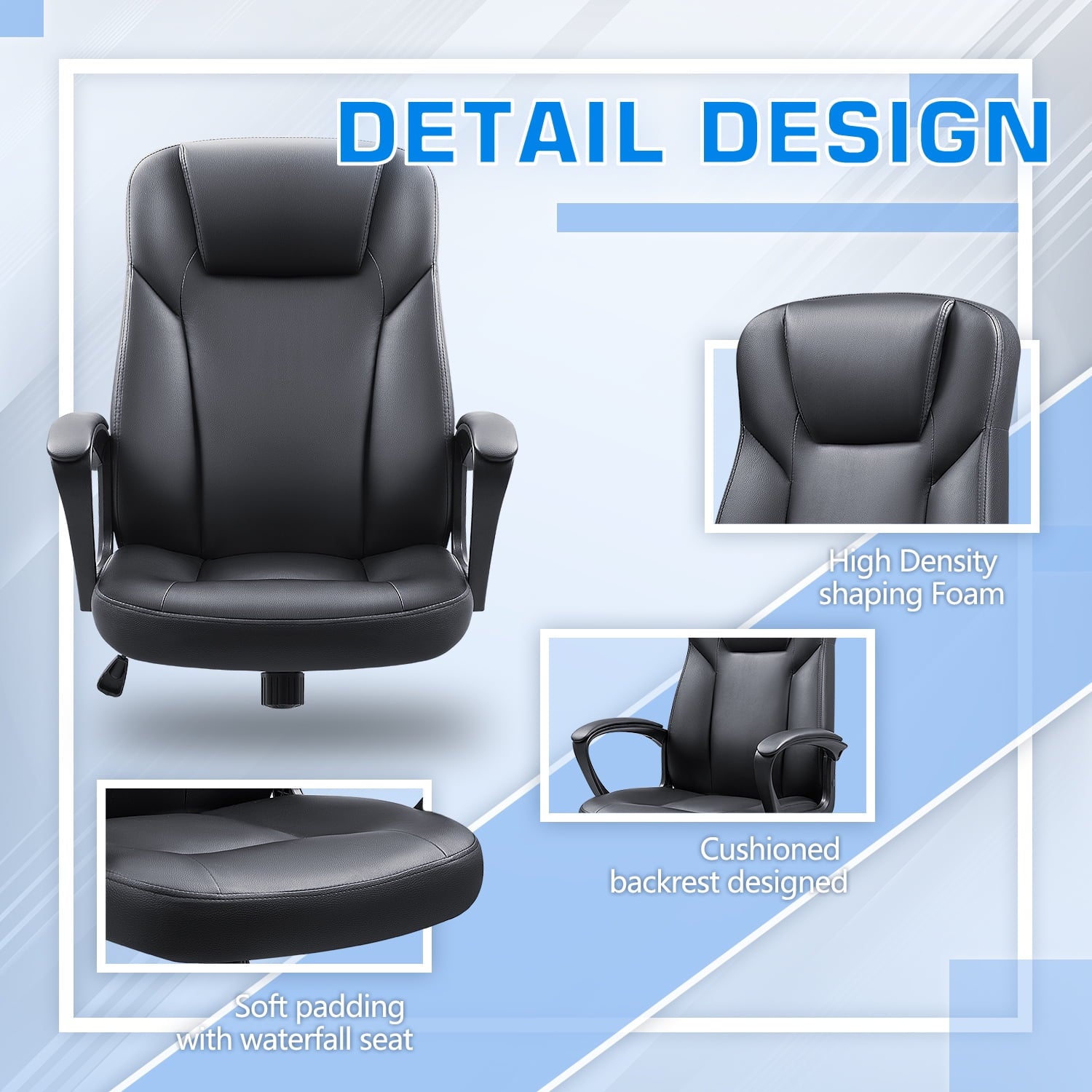 homall-office-leather-chair-chefsessel-schwarz-kunstleder-drehbar image 7