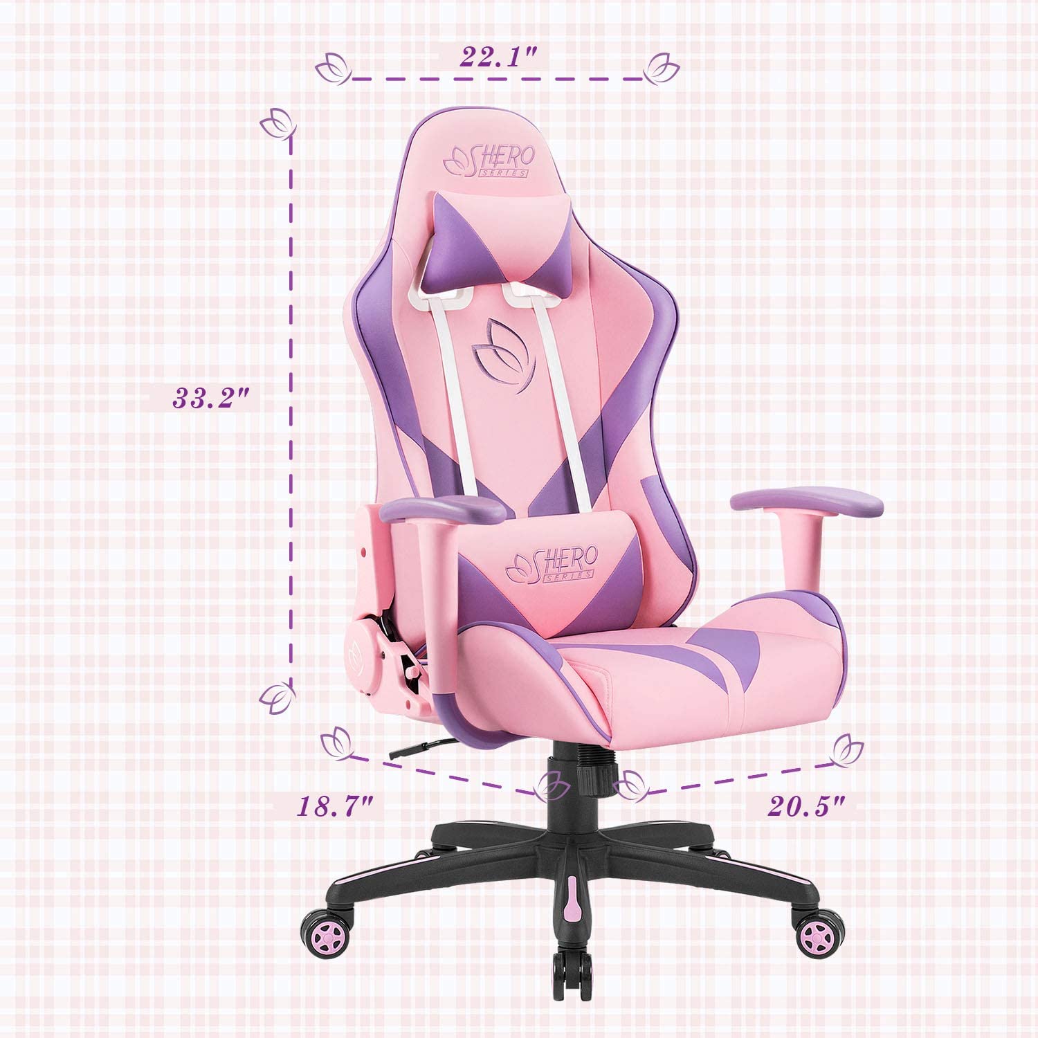 homall-gaming-stuhl-rosa-leder-drehstuhl-mit-kissen-136-kg image 7