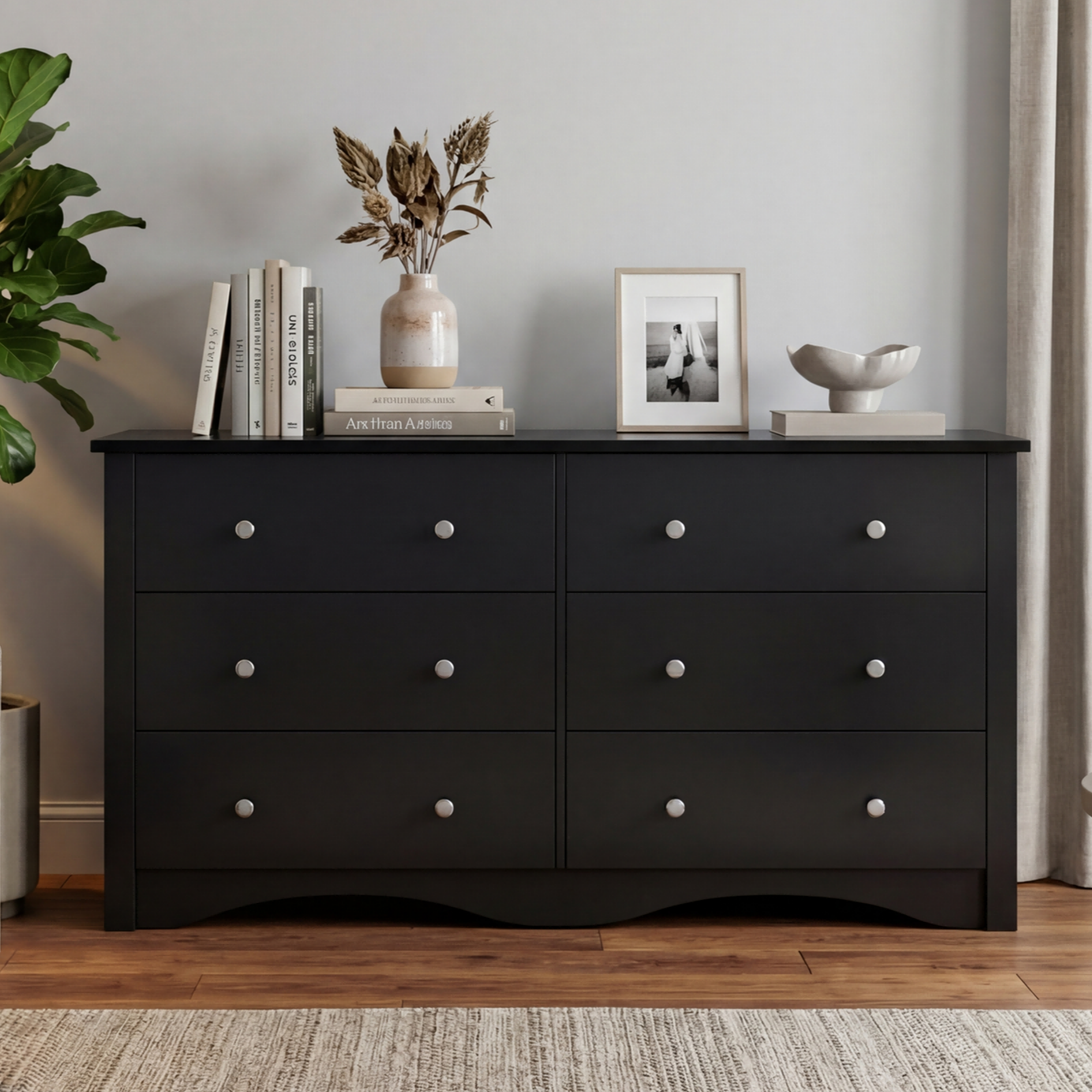 homall-bedroom-kommode-holz-6-schubladen-schwarz-modern image 6