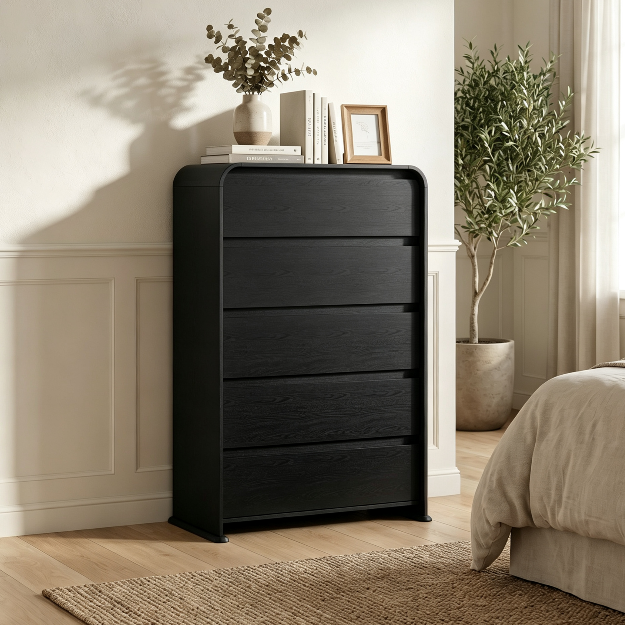 homall-bedroom-kommode-natur-5-schubladen-schmal-holz image 2