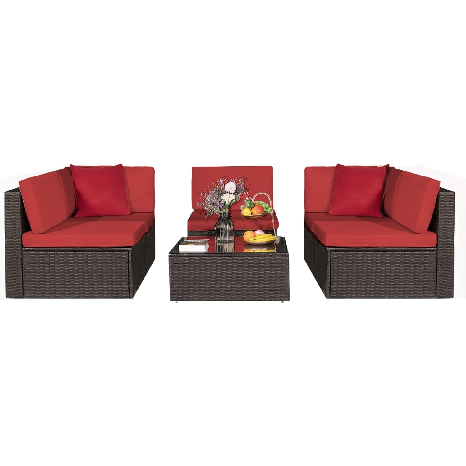 homall-patio-furniture-rattan-lounge-set-garten-6-teilig-rot image 1