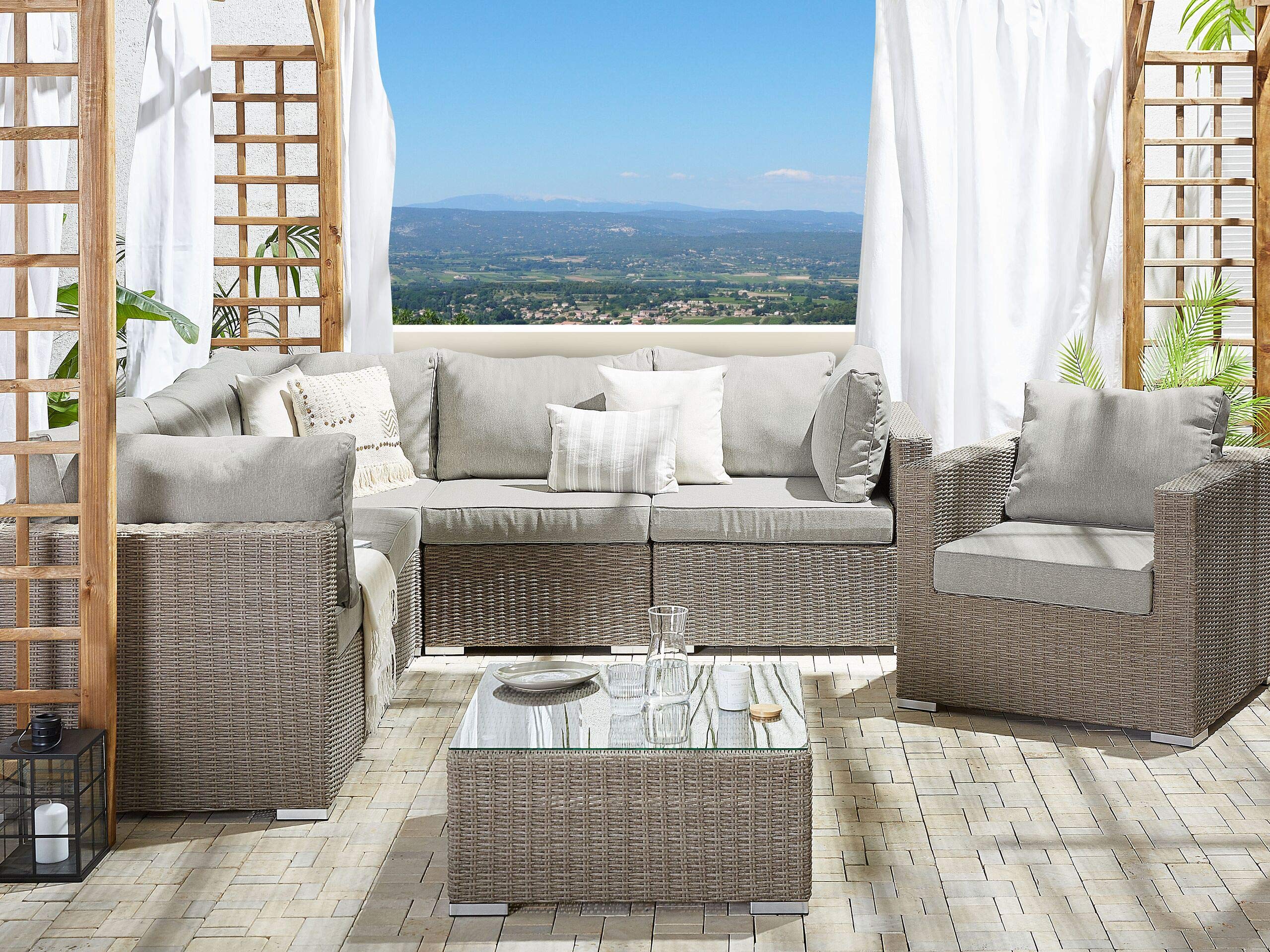 beliani-contare-lounge-set-polyrattan-taupe-6-sitzer-rechts image 3