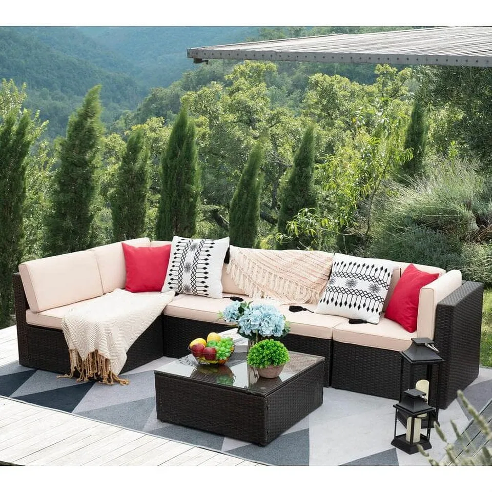 homall-patio-furniture-lounge-set-rattan-beige-6-teilig-tisch image 1