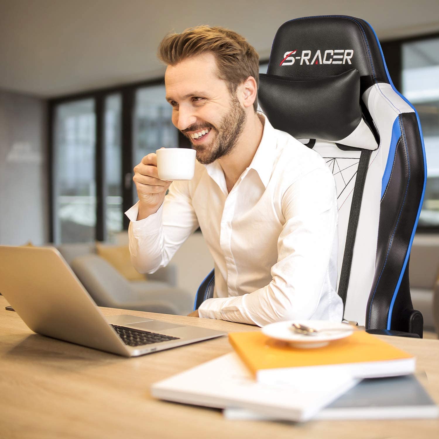 homall-gaming-chair-s-racer-racing-stuhl-blau-kunstleder image 2