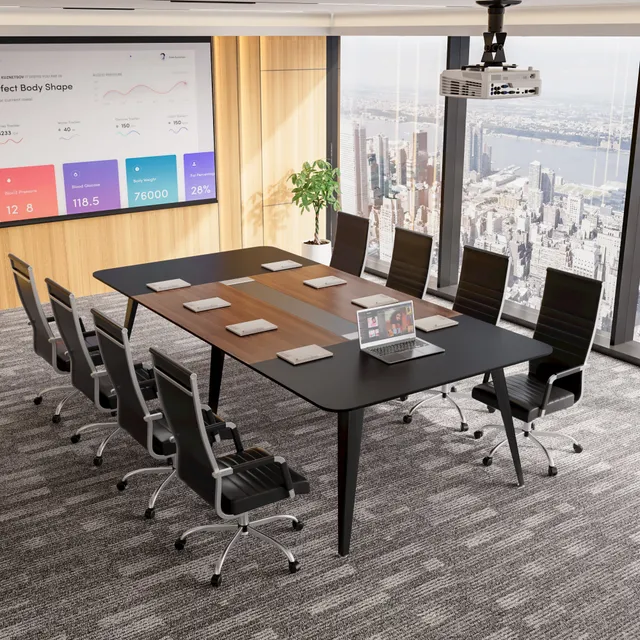 homall-office-desk-konferenztisch-240cm-walnuss-schwarz-10-pers image 1