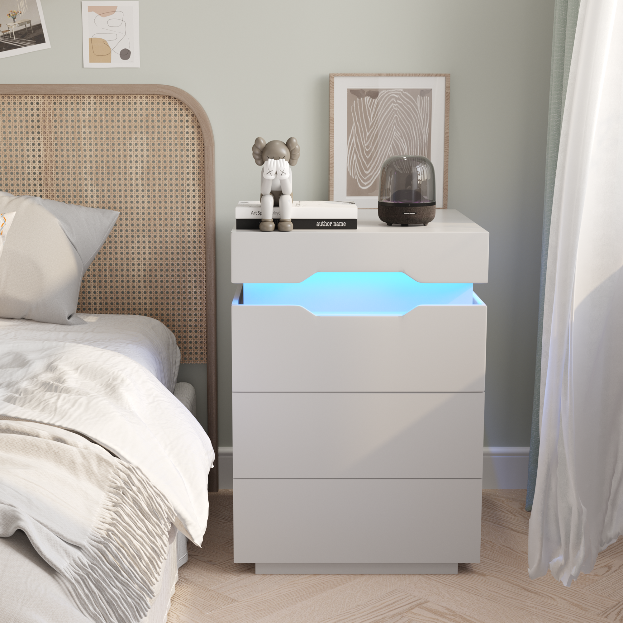 homall-bedroom-nachttisch-2-schubladen-led-schwarz-mit-usb image 5
