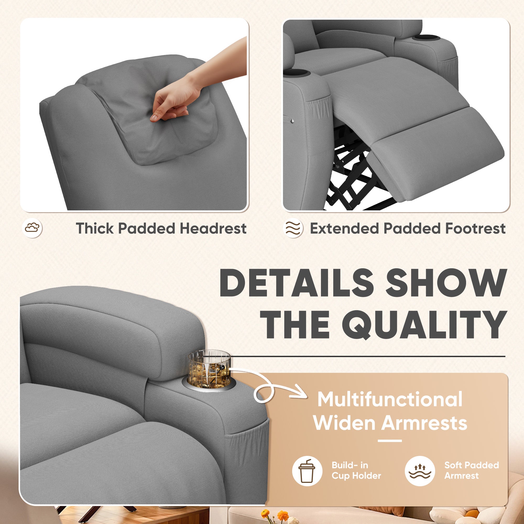 homall-recliner-chair-fernsehsessel-grau-stoff-mit-massage image 4
