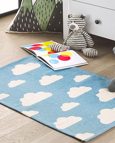 beliani-gwalijar-kinderteppich-blau-wolken-60x90-cm-baumwolle image 8