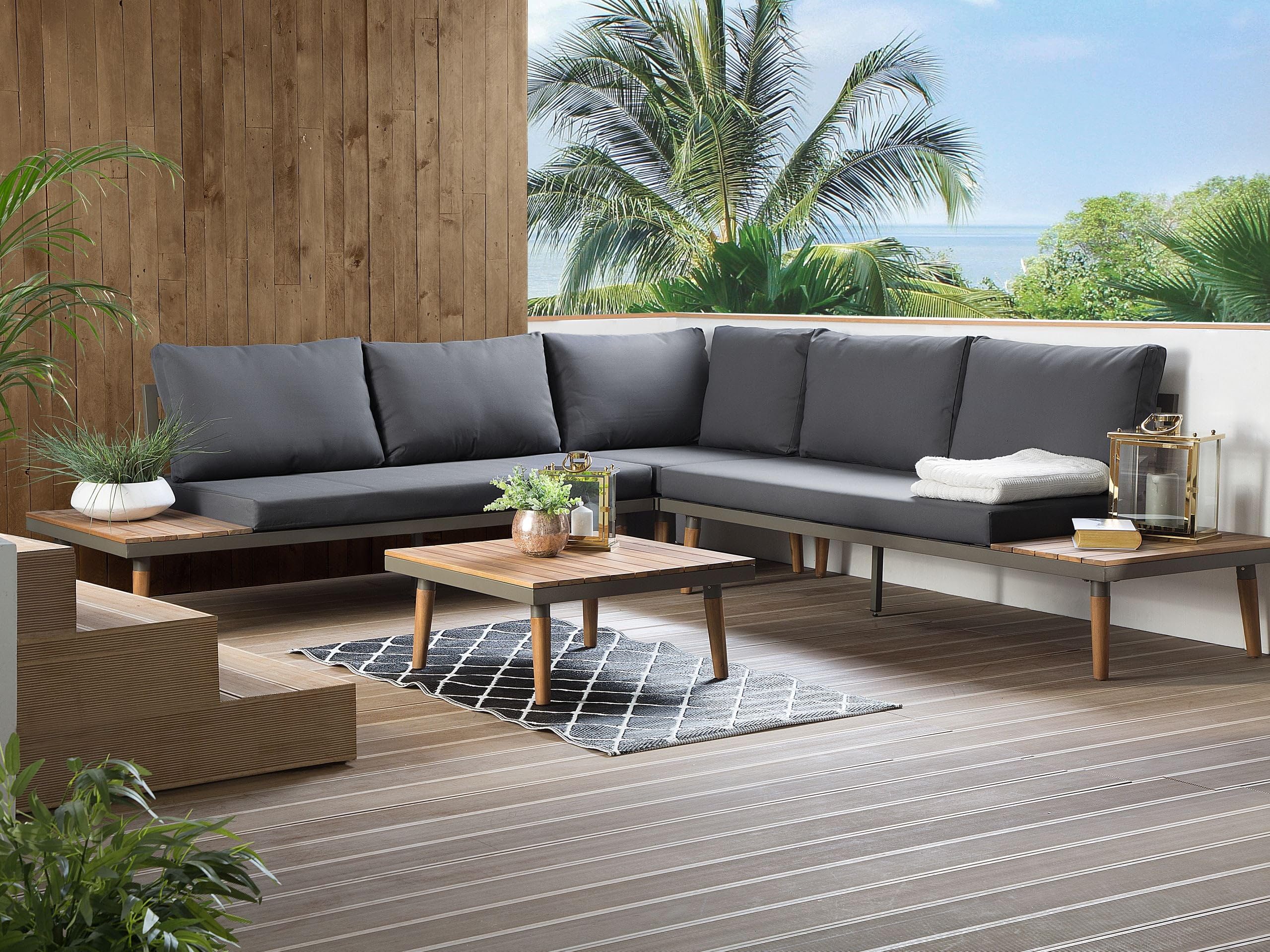 beliani-corato-lounge-set-akazienholz-5-sitzer-dunkelgrau image 2