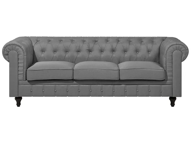beliani-chesterfield-3er-sofa-hellgrau-stoff-222-cm image 1