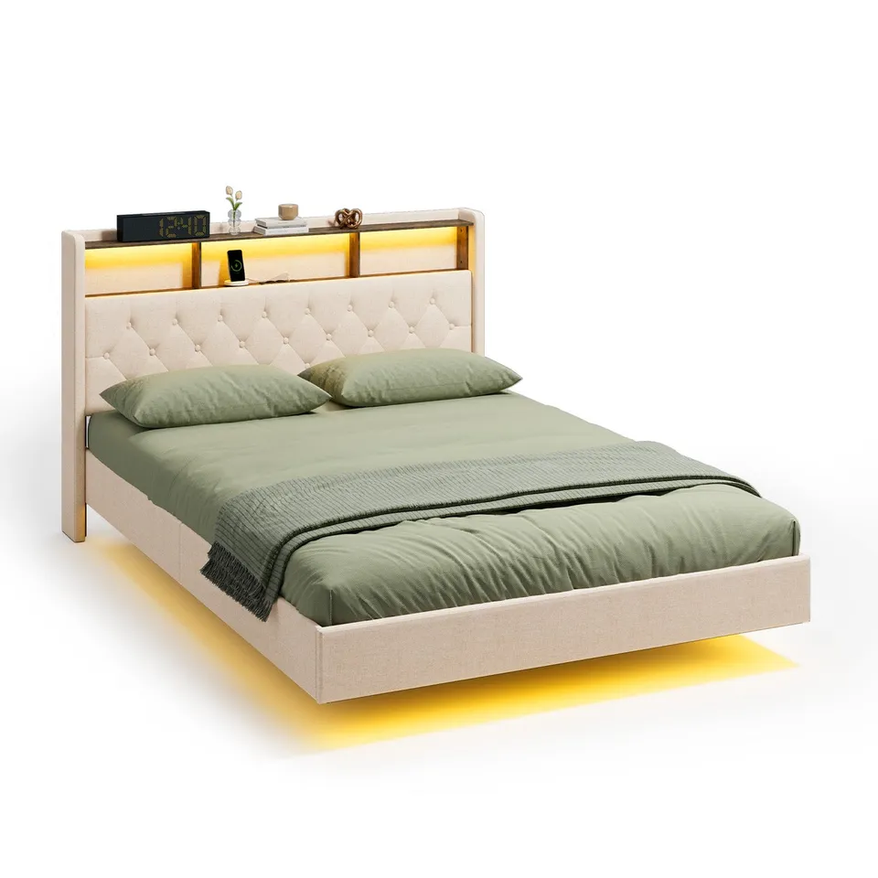 bealife-af19-doppelbett-140x200-beige-gepolstert-led-stauraum image 1