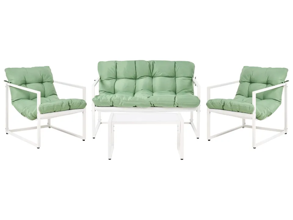beliani-garda-gartenlounge-4-sitzer-stahl-gr-n-wei-mit-tisch image 1