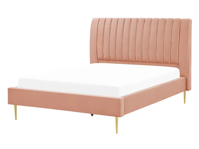 beliani-marville-samtbett-140-x-200-pfirsichrosa-mit-lattenrost image 1