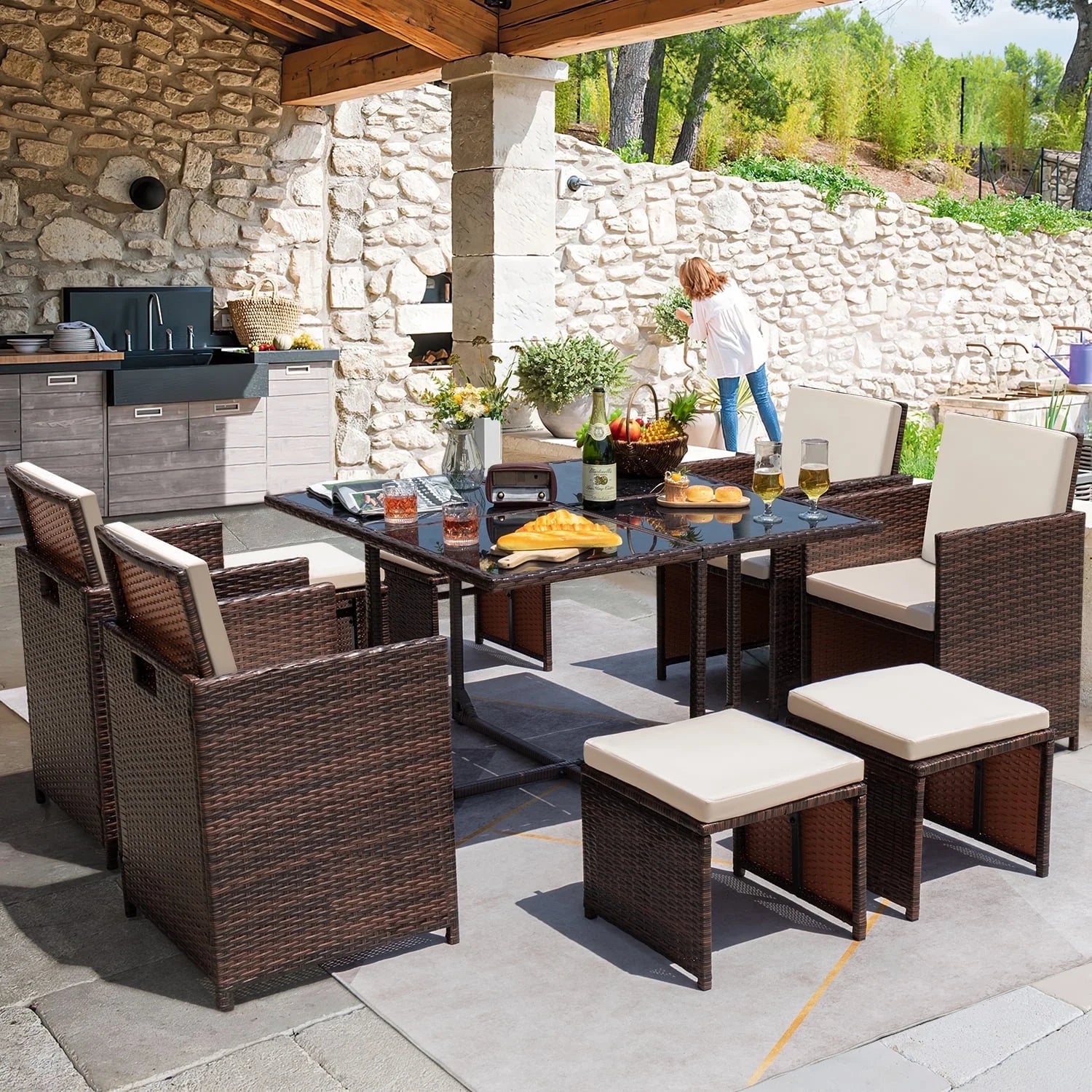 homall-patio-furniture-9-teilige-rattan-sitzgruppe-blau image 1