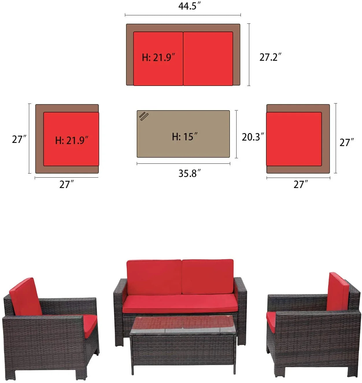 homall-patio-furniture-rattan-loungeset-4-tlg-mit-glastisch image 2