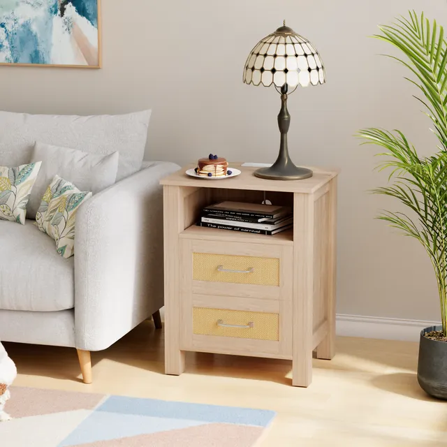 homall-bedroom-rattan-nachttisch-beige-1er-pack image 1