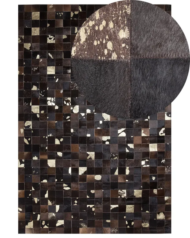 beliani-bandirma-lederteppich-patchwork-braun-gold-140x200 image 1