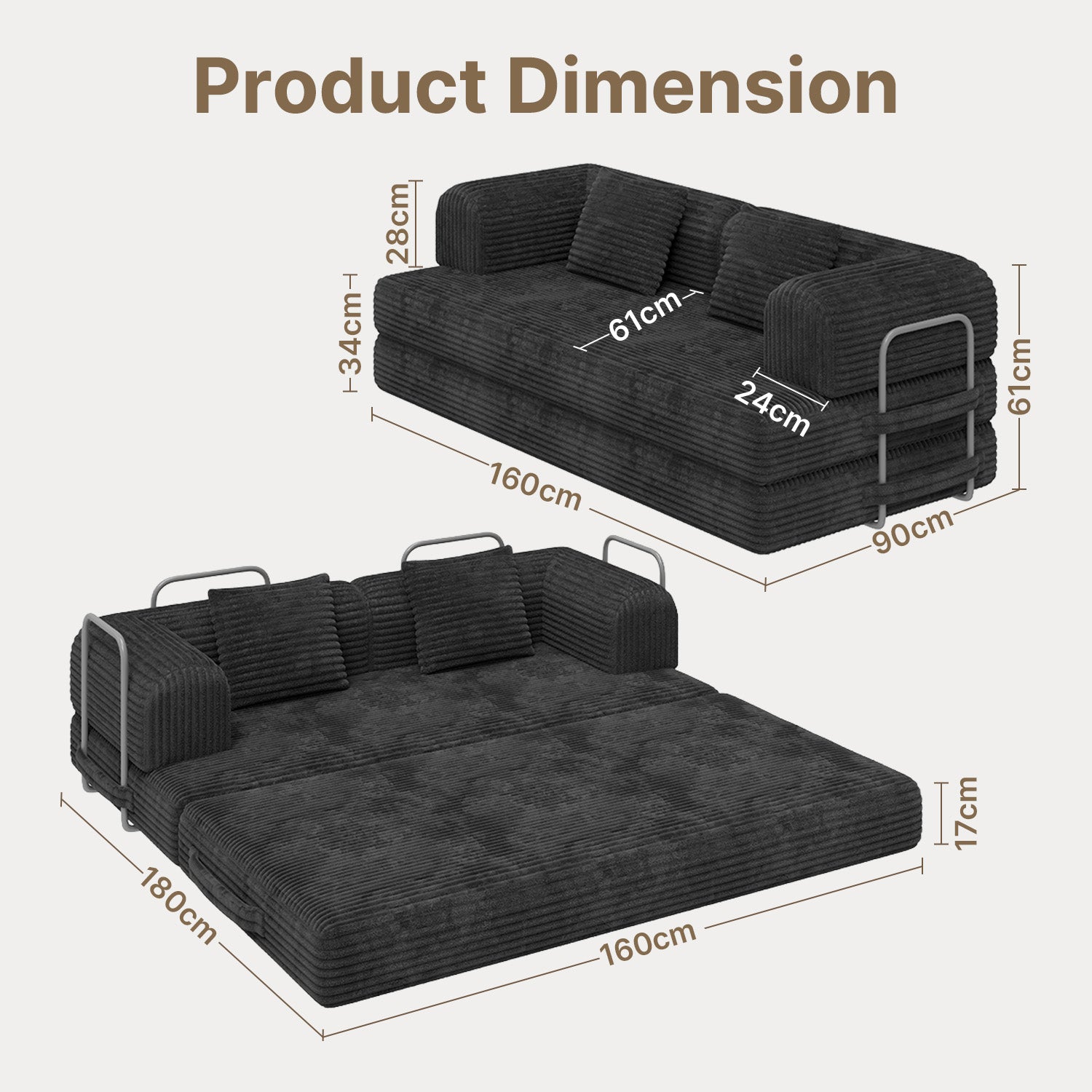 bealife-ar62-schlafsofa-160cm-cord-schwarz-mit-schlaffunktion image 3