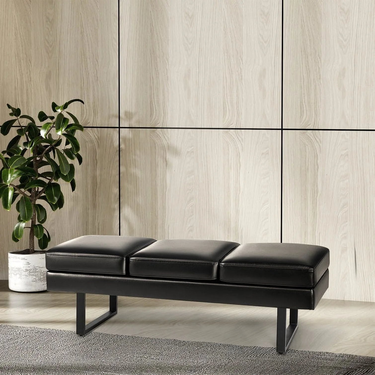 homall-accent-chair-sitzbank-schwarz-kunstleder-3er-set-bank image 2