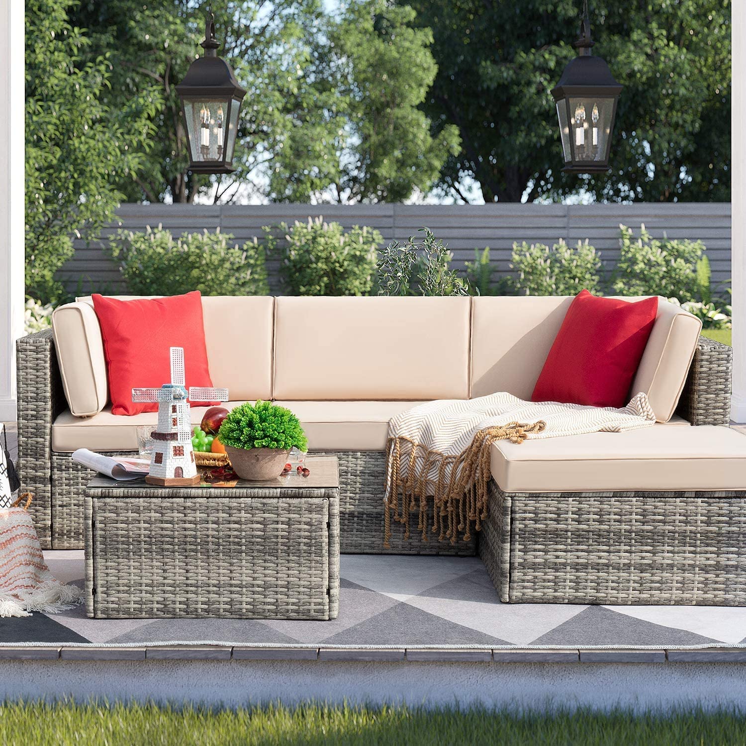 homall-patio-furniture-lounge-set-5-tlg-rattan-grau-ottoman image 2