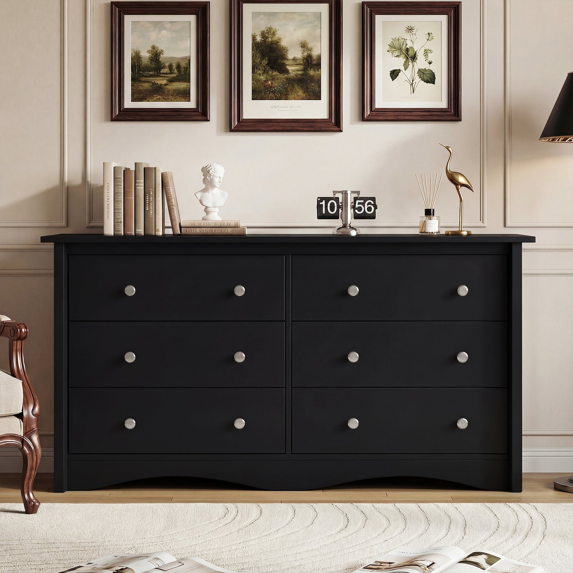 homall-bedroom-kommode-5-schubladen-schwarz-holz-modern image 4