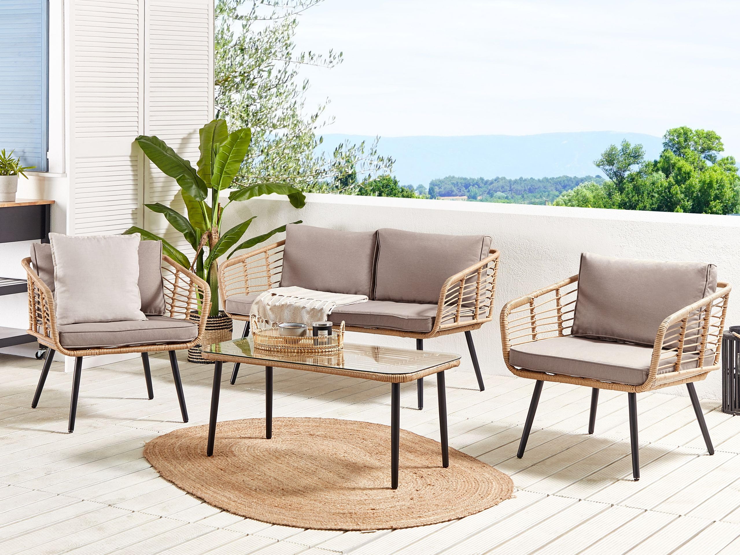 beliani-corinth-ii-gartenset-rattan-grau-4-sitzer image 2