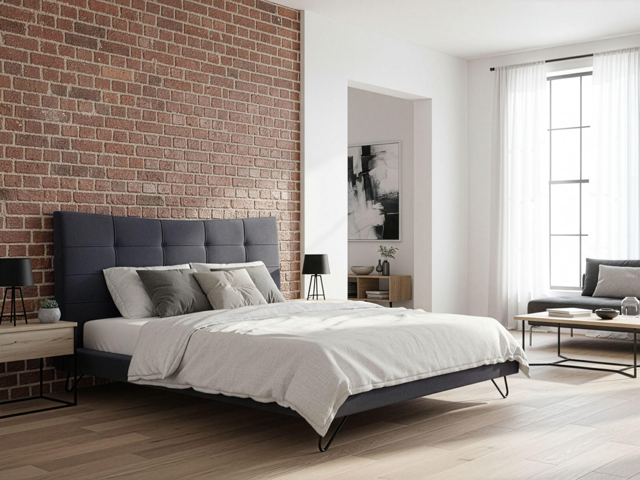 beliani-lannion-polsterbett-samt-180x200-cm-grau image 2