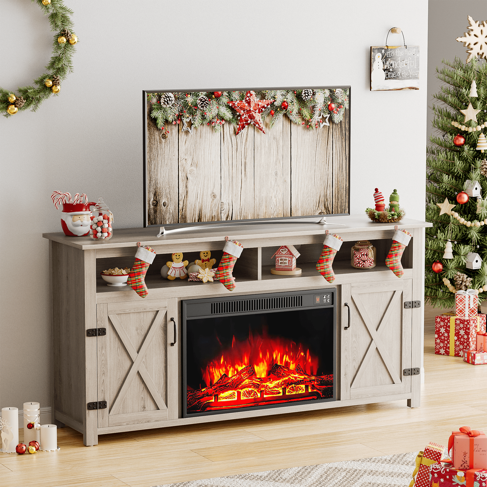 homall-tv-stand-tv-schrank-braun-65-zoll-mit-elektrokamin image 3