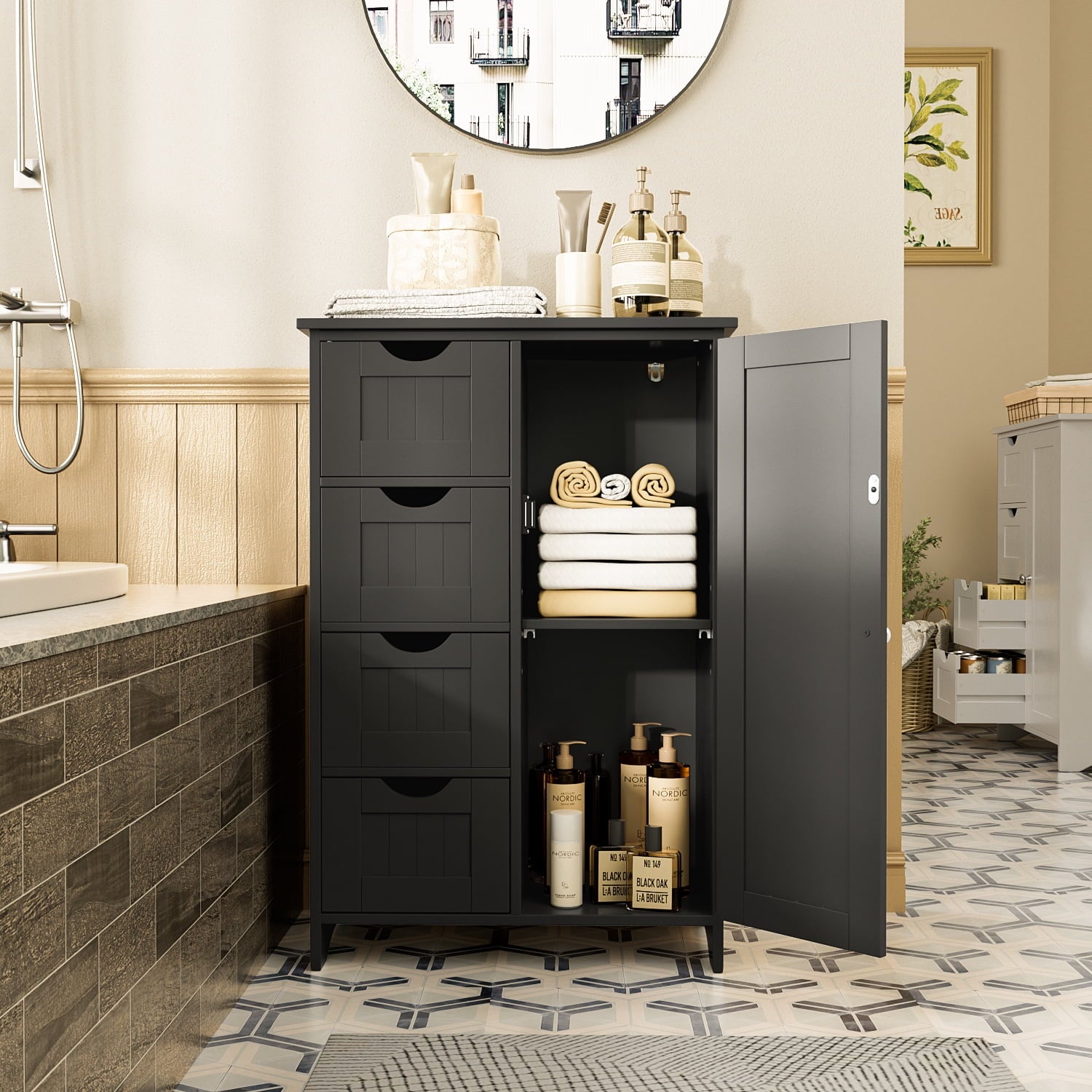 homall-shelf-badezimmerschrank-mit-4-schubladen-badschrank-wei-wasserfest image 1