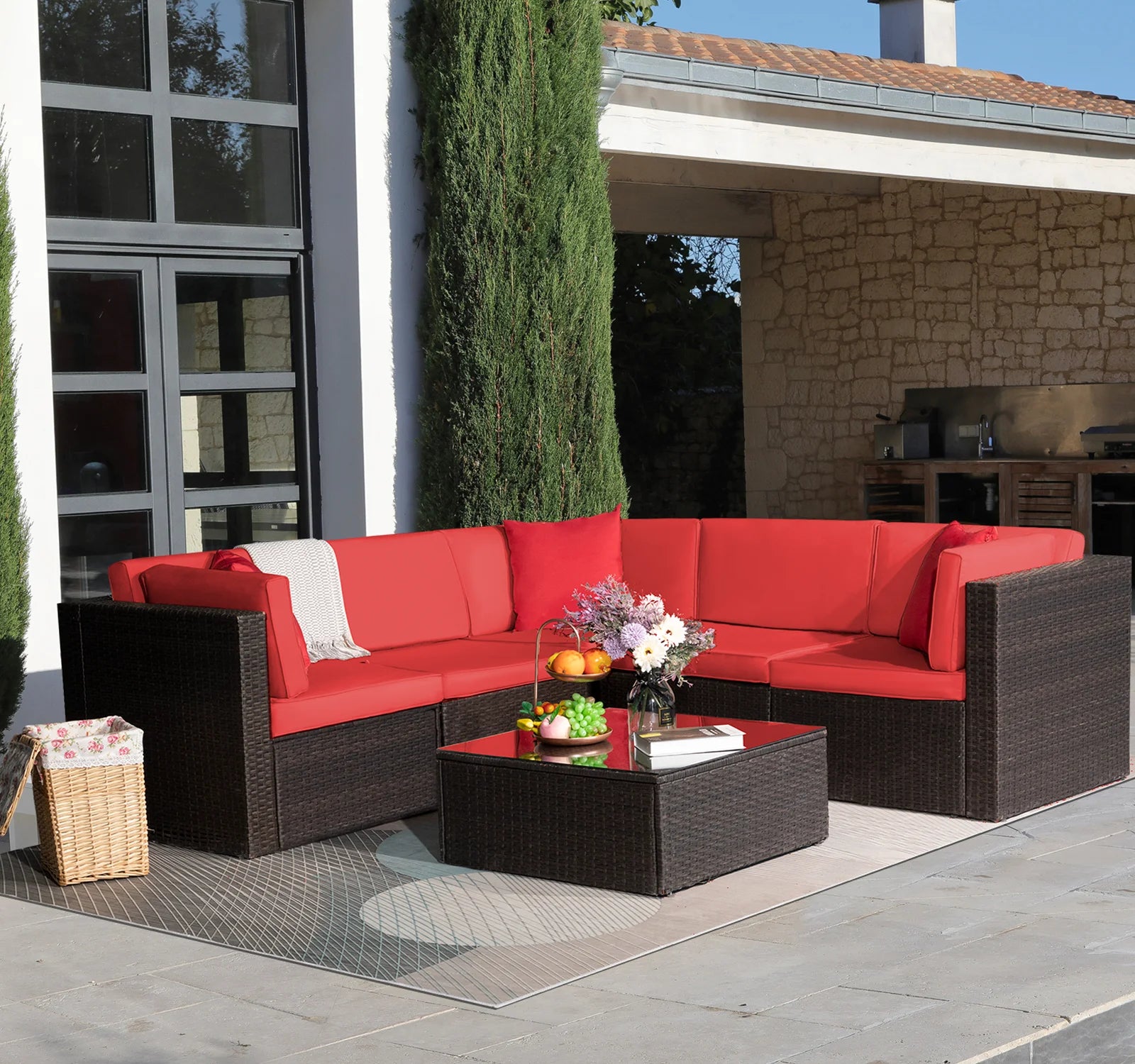 homall-patio-furniture-rattan-lounge-set-6-teilig-rot-mit-tisch image 5