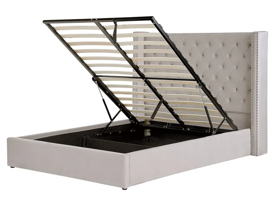 beliani-lubbon-polsterbett-samt-hellgrau-160x200-mit-bettkasten image 1