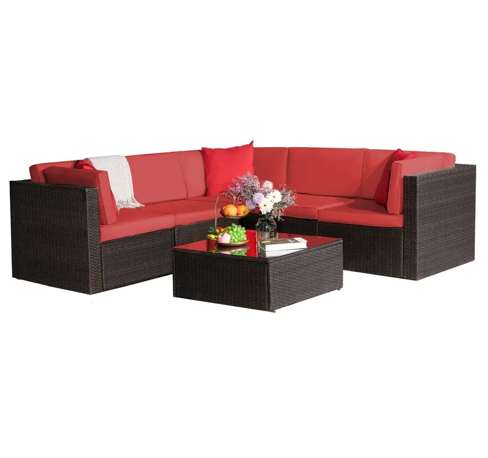 homall-patio-furniture-rattan-lounge-set-6-teilig-rot-mit-tisch image 1