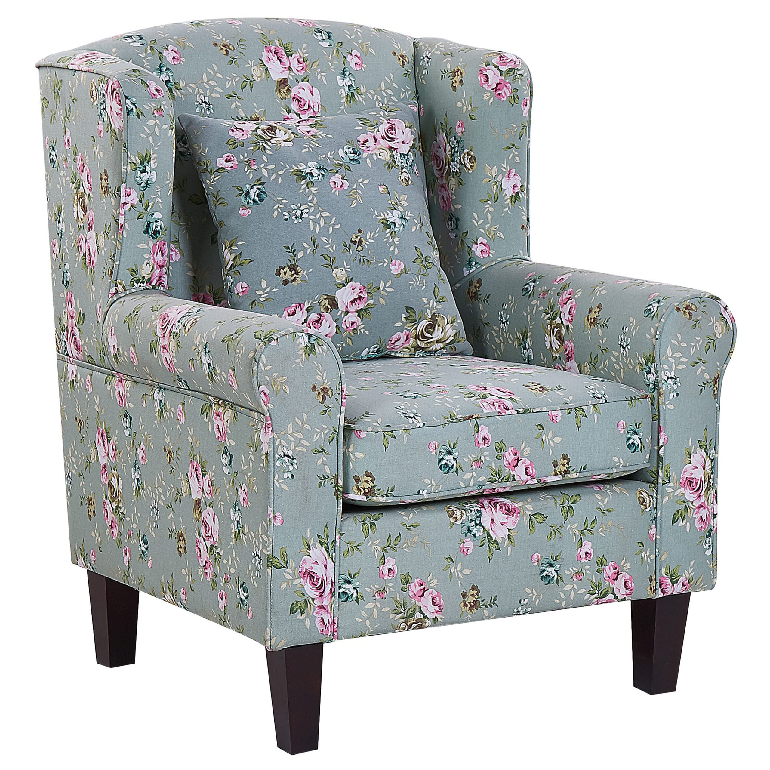 beliani-hamar-sessel-mit-fu-hocker-gr-n-blumenmuster-kissen image 5