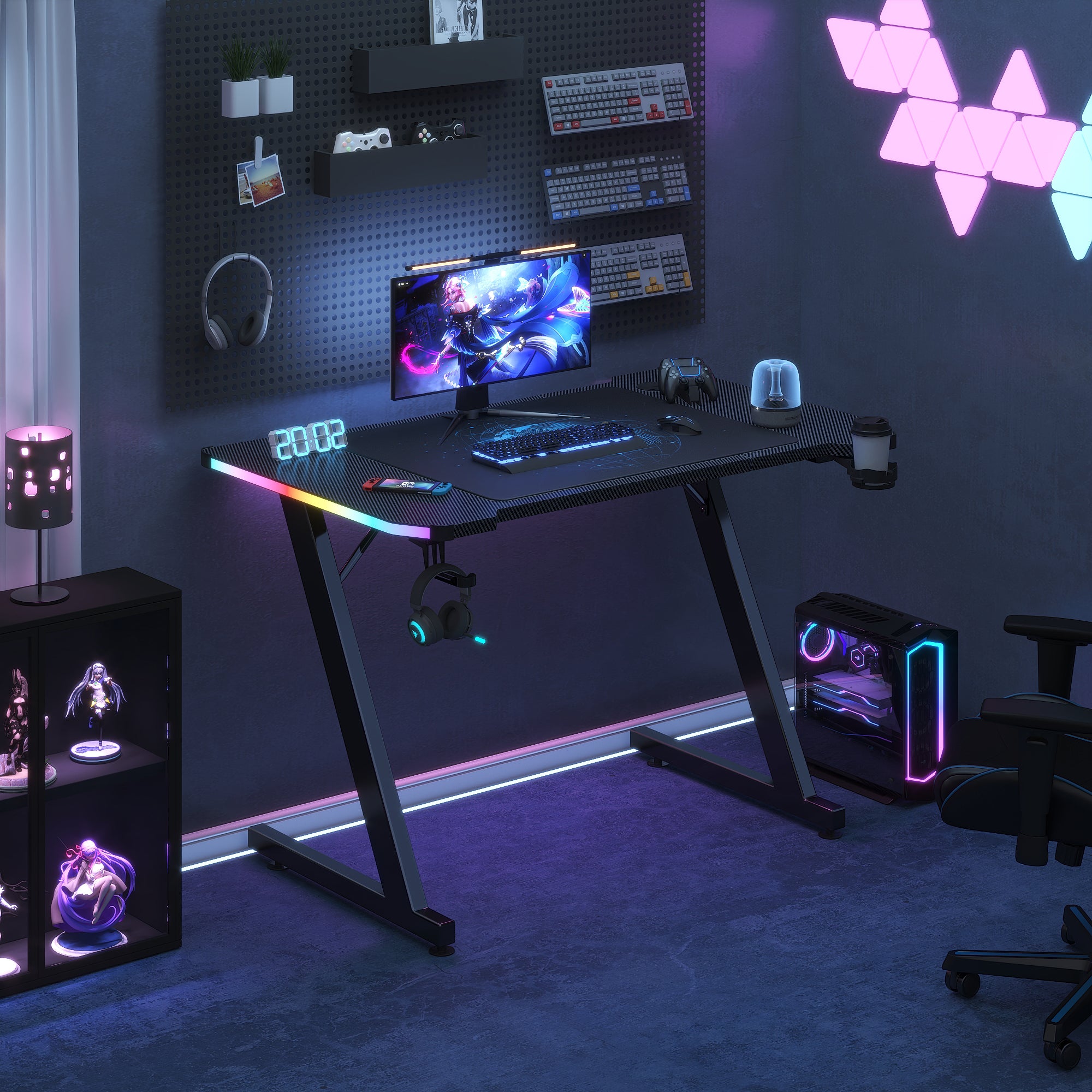 homall-gaming-desk-gaming-tisch-120cm-schwarz-mit-led image 8