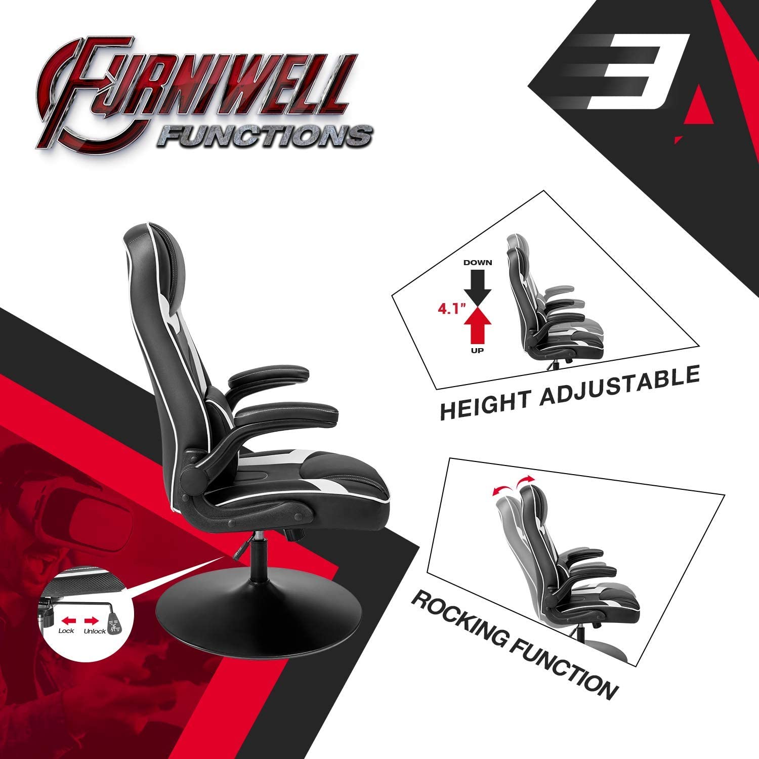 homall-gaming-stuhl-racing-weiss-mit-wippfunktion image 6
