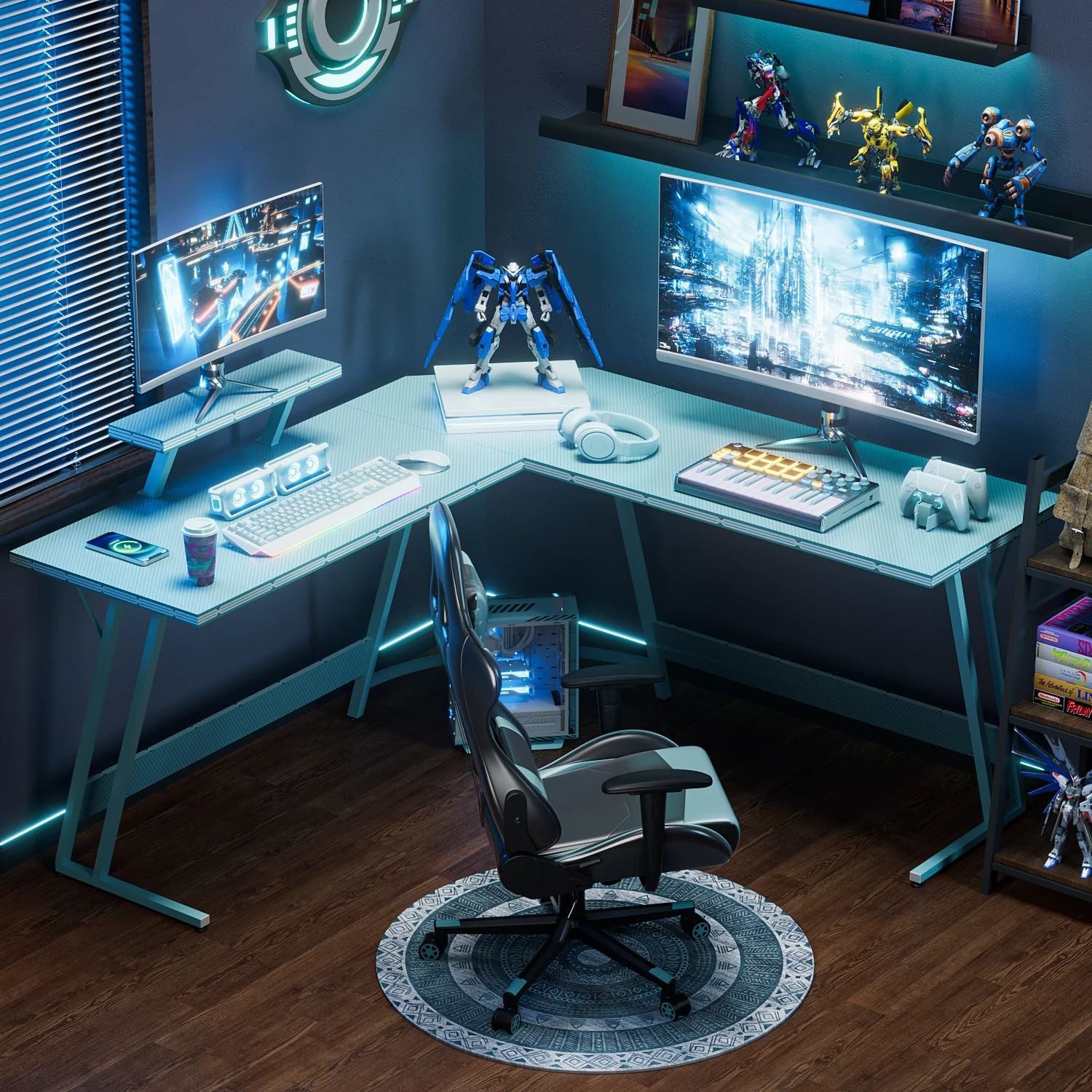 homall-gaming-tisch-l-form-eckschreibtisch-51-zoll-blau-monitorst-nder image 4