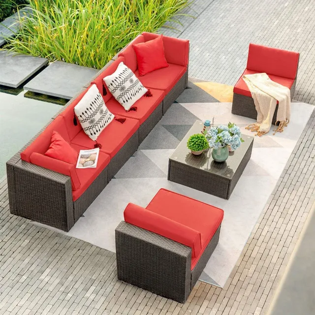 homall-patio-furniture-lounge-set-beige-7-teilig-rattan image 1