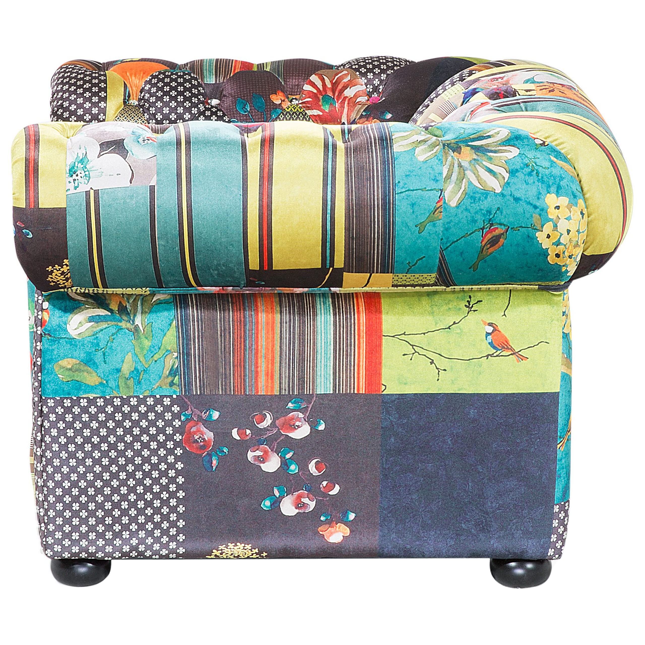beliani-chesterfield-sessel-patchwork-bunt-gr-n-gelb-stoff image 6