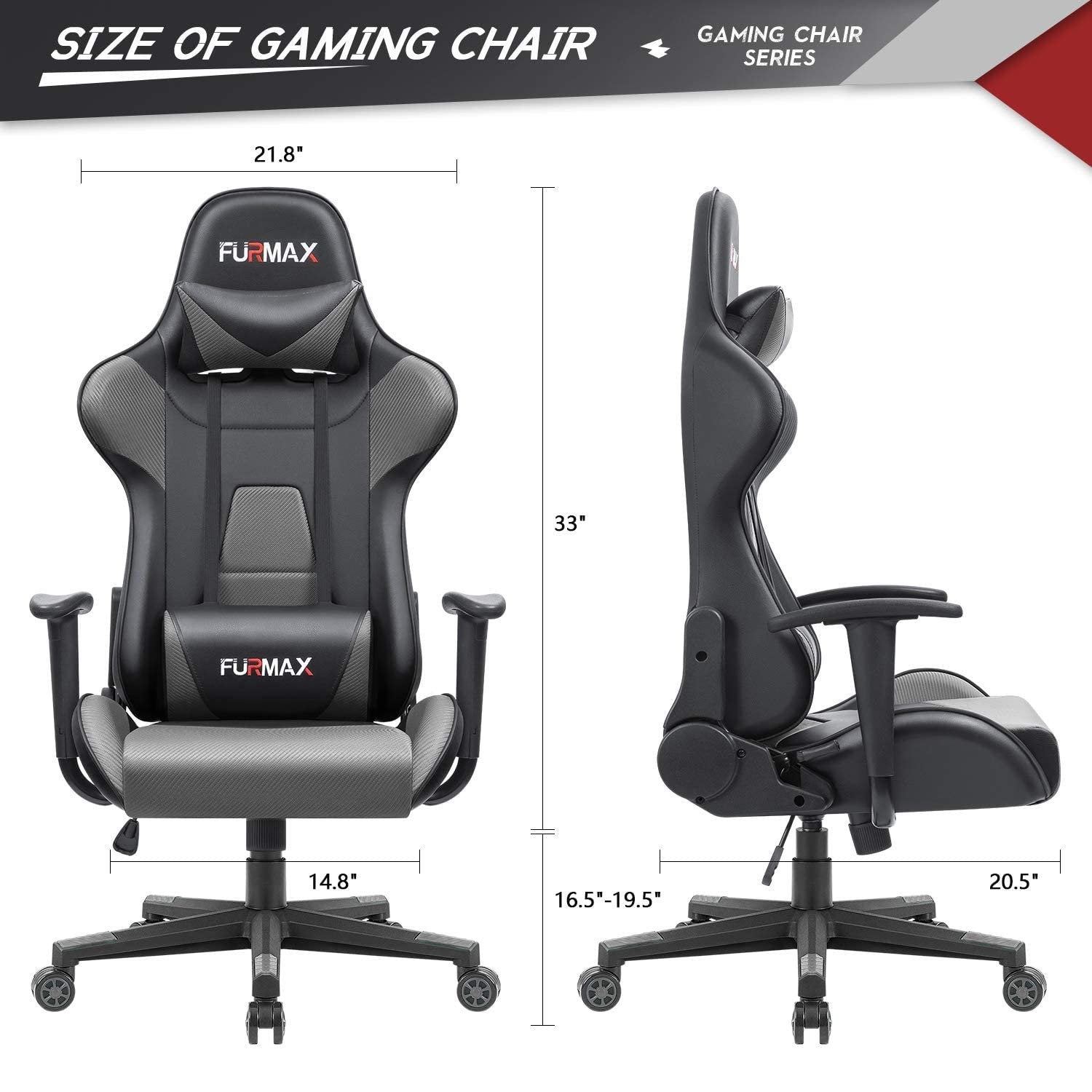 homall-gaming-b-rostuhl-racing-schwarz-grau-kunstleder image 5