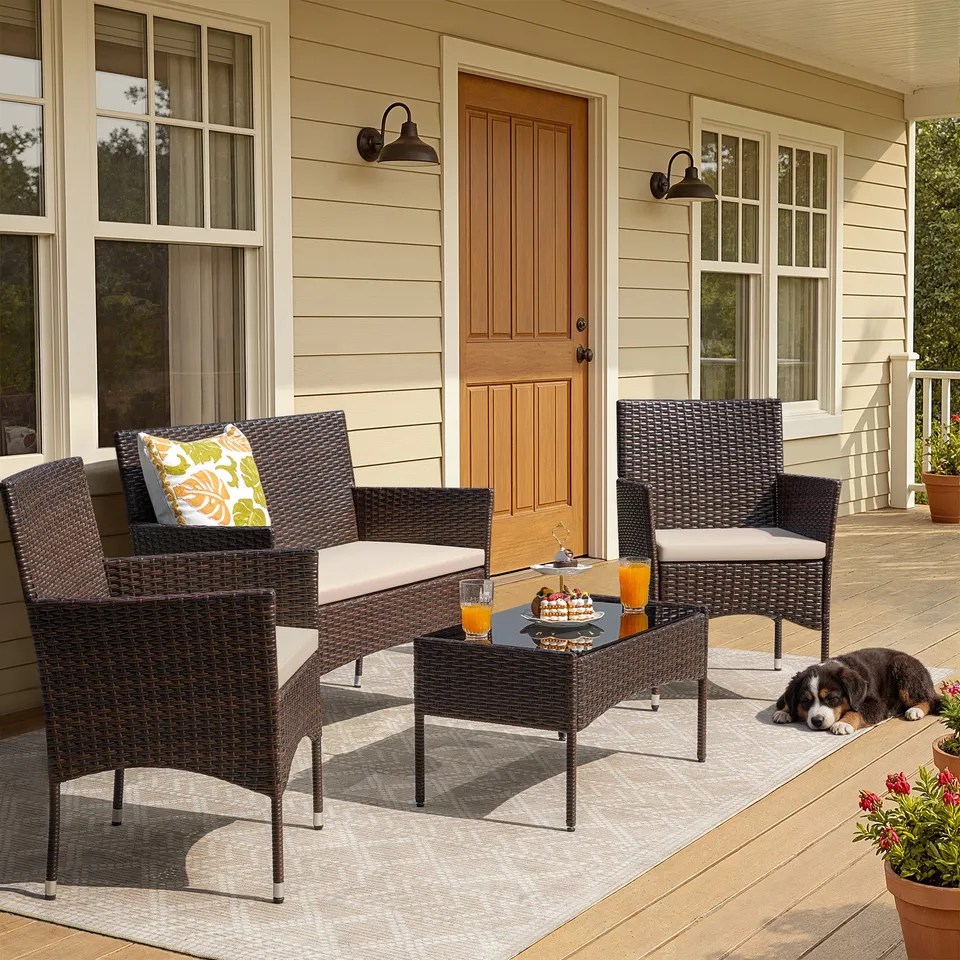 homall-patio-furniture-lounge-set-4tlg-schwarz-rattan image 1