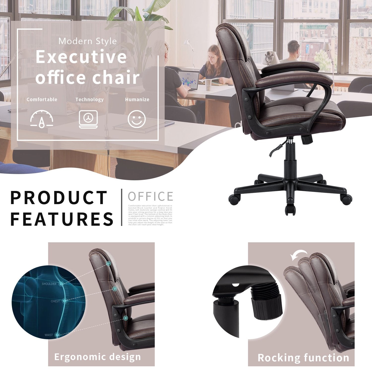 homall-office-leather-chair-b-rostuhl-schwarz-pu-leder image 4