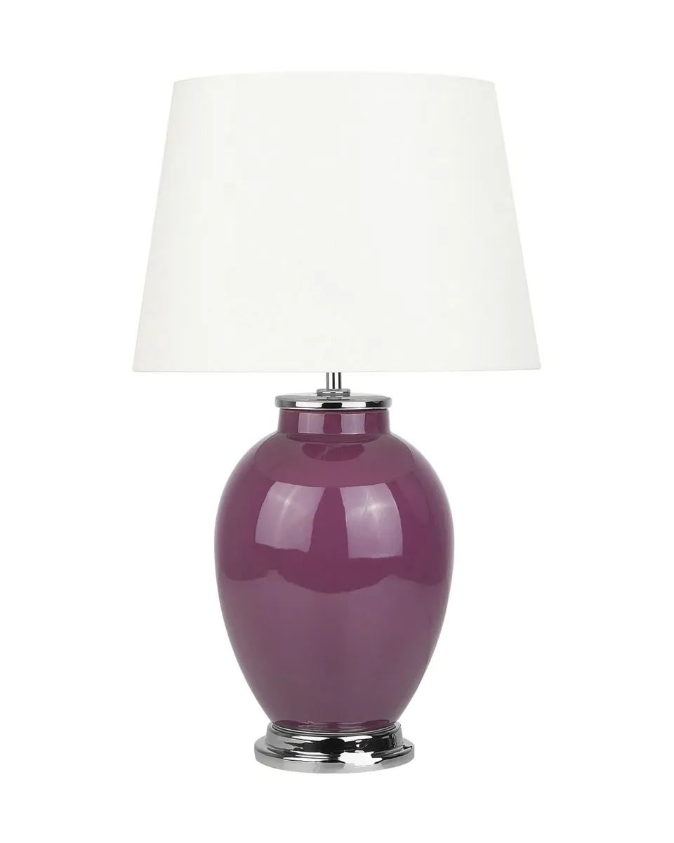 beliani-brenta-tischlampe-keramik-violett-stoffschirm image 1