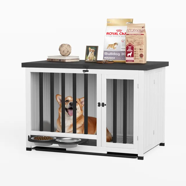 homall-hundebox-holz-m-bel-mit-napf-beistelltisch image 1
