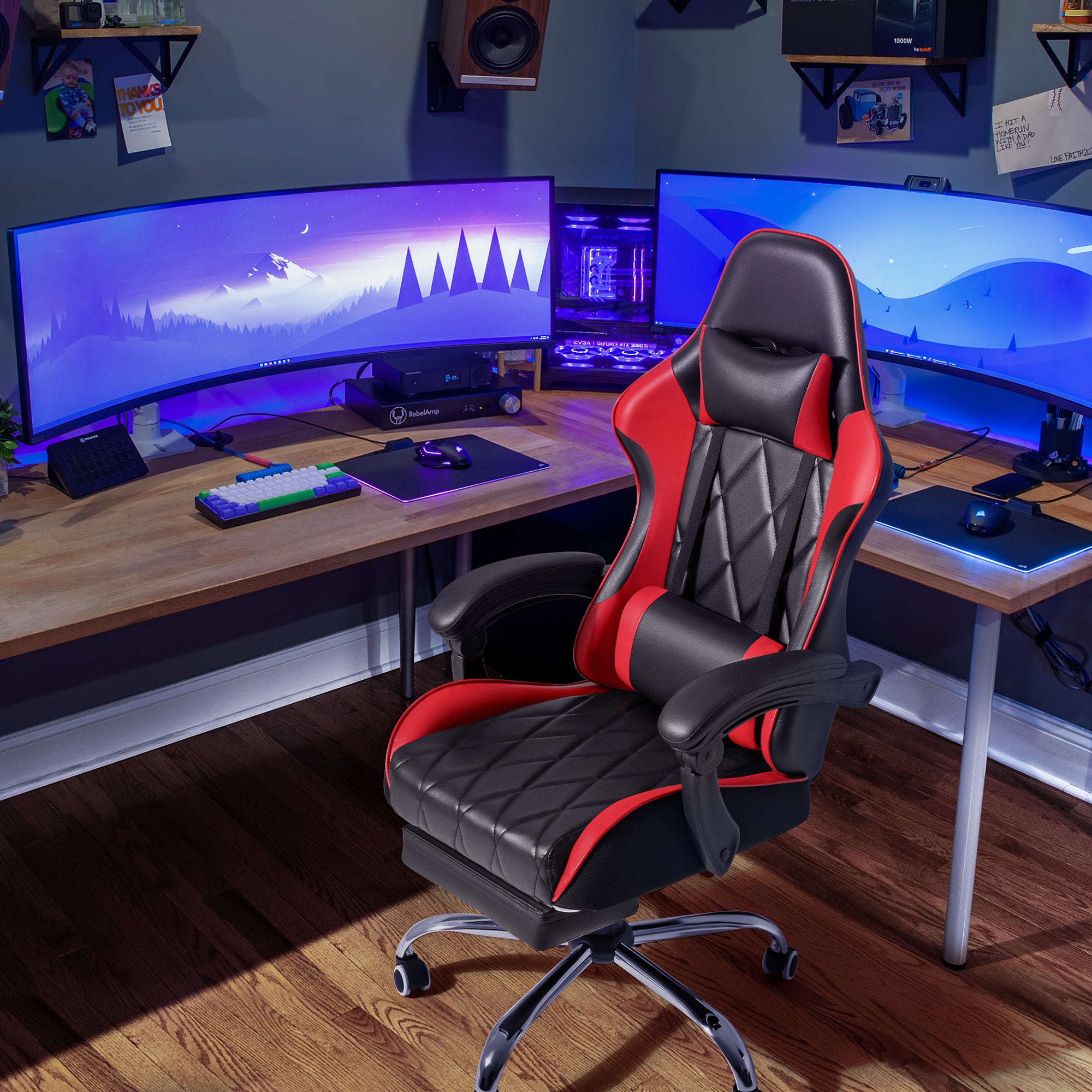 homall-gaming-chair-gamer-stuhl-rot-kunstleder-massage image 3